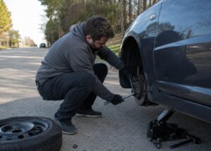 changing a flat tire in naperville